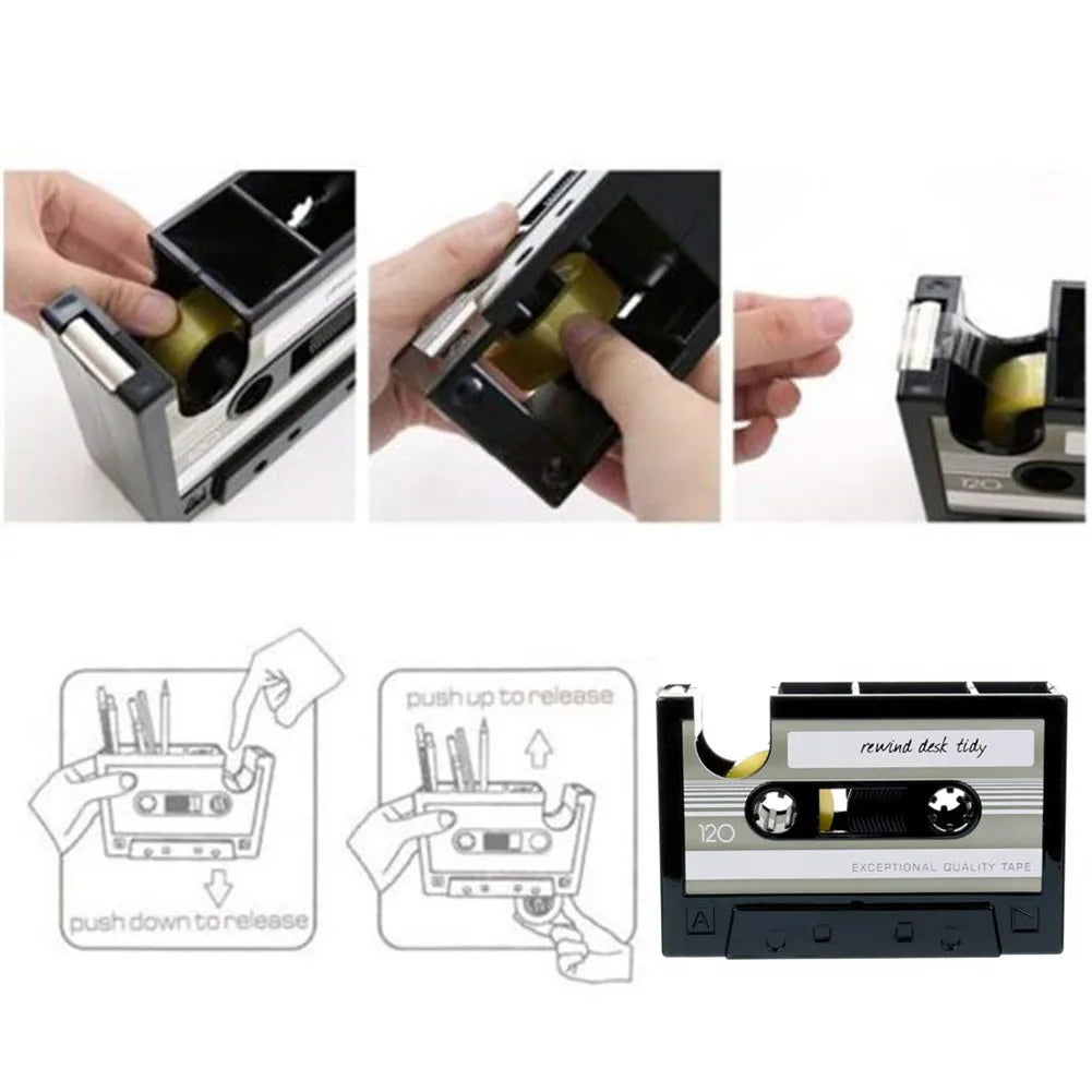 Multifunctional Tape & Pen Holder – Retro Cassette Desk Organizer
