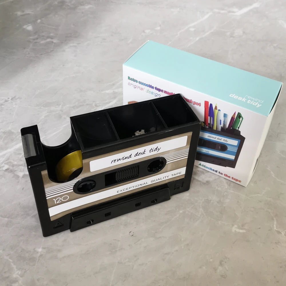 Multifunctional Tape & Pen Holder – Retro Cassette Desk Organizer