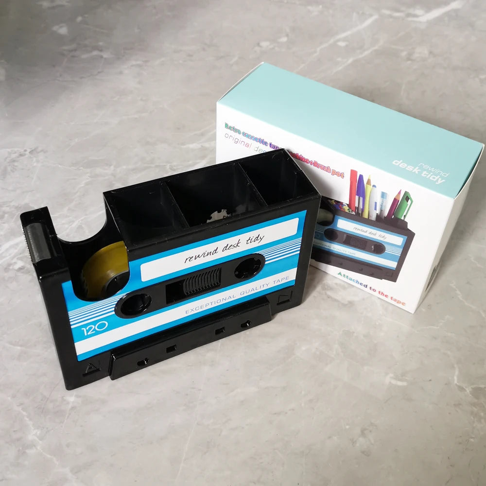 Multifunctional Tape & Pen Holder – Retro Cassette Desk Organizer