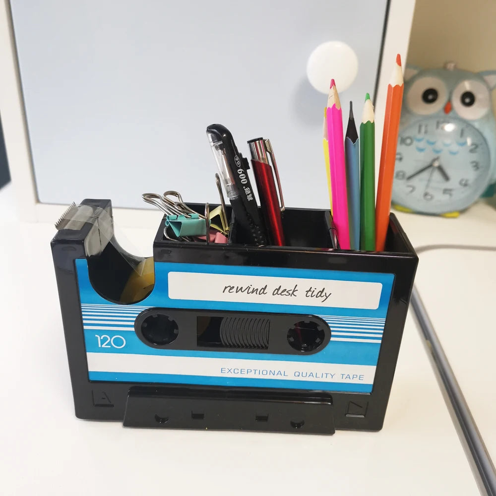 Multifunctional Tape & Pen Holder – Retro Cassette Desk Organizer