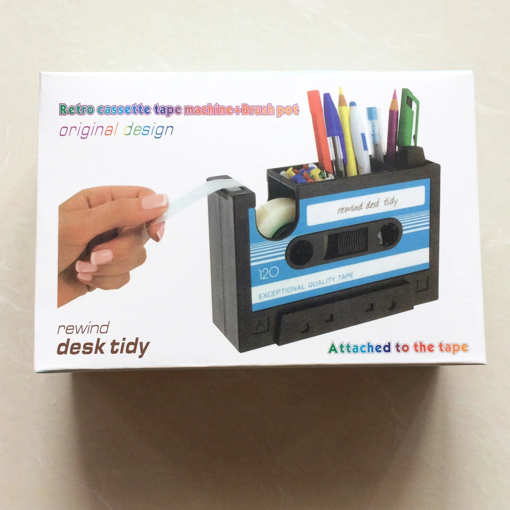 Multifunctional Tape & Pen Holder – Retro Cassette Desk Organizer