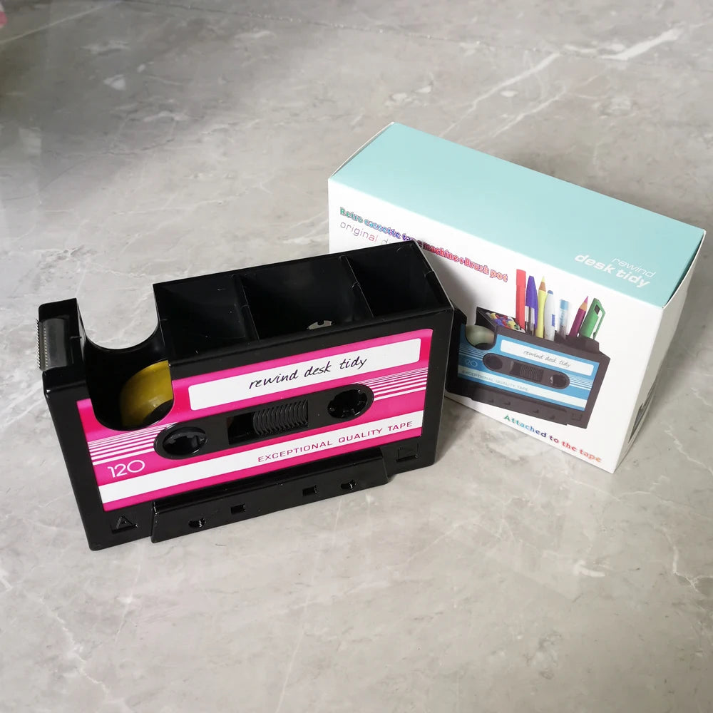 Multifunctional Tape & Pen Holder – Retro Cassette Desk Organizer