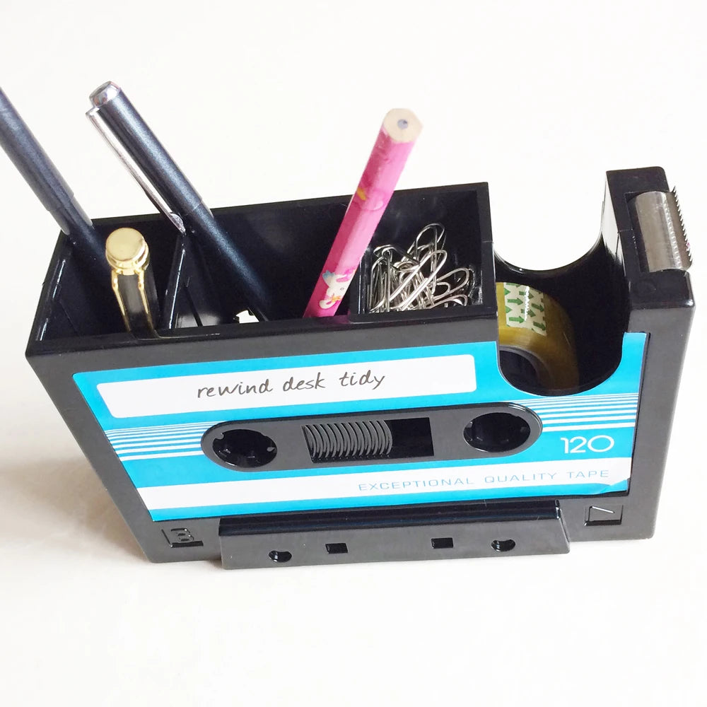 Multifunctional Tape & Pen Holder – Retro Cassette Desk Organizer