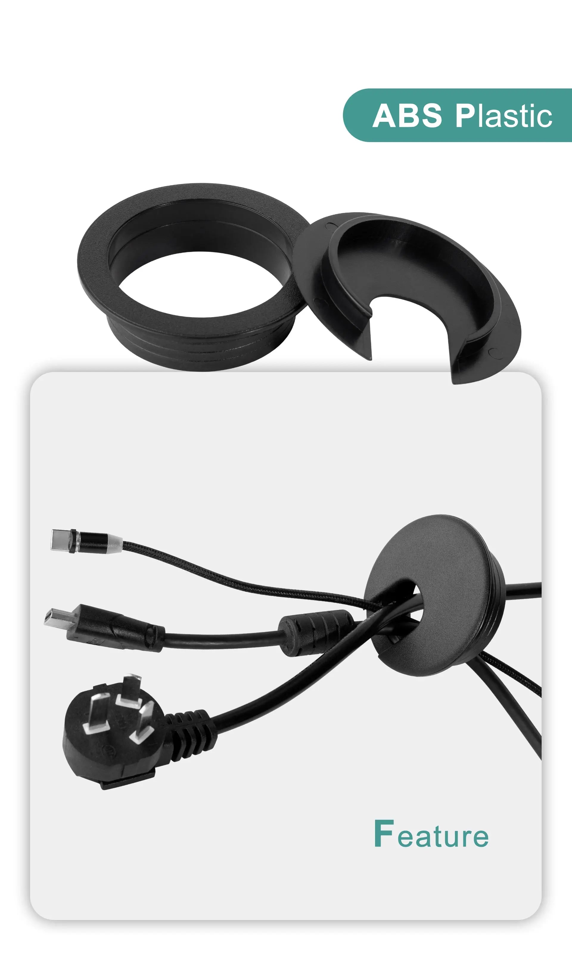 Cable Cord Grommet – Desk & Furniture Hole Cover Wire Pass Organizer