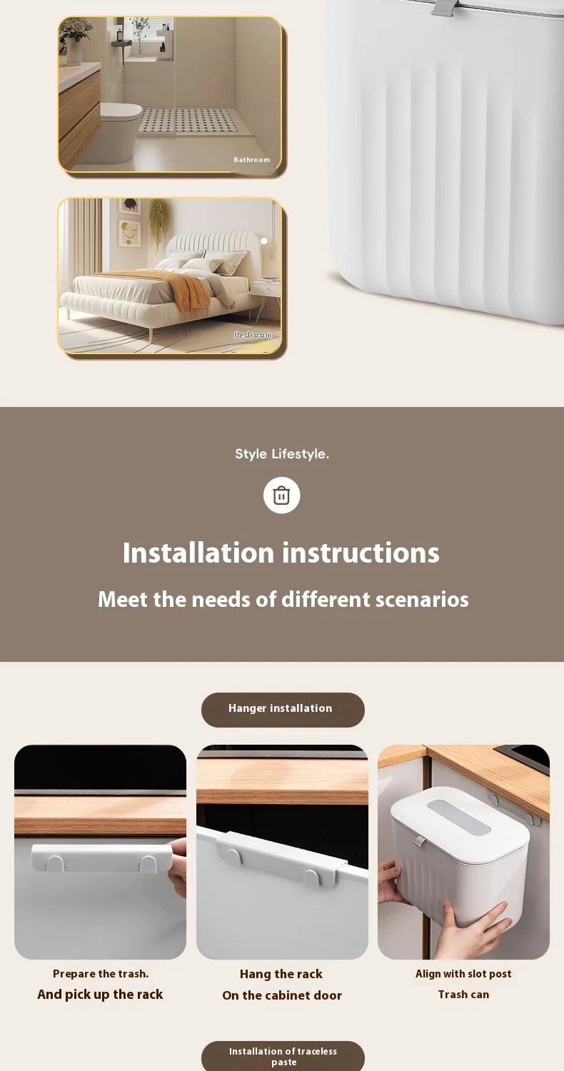 Trash Bin Without Punching – Wall-Mounted Silicone Handle Paper Basket