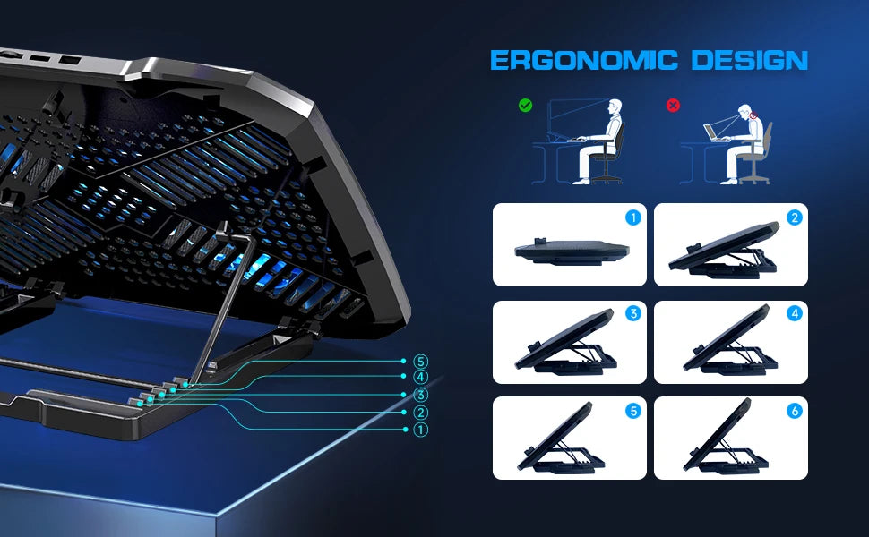 Laptop Cooling Pad – 12-17 Inch Cooler Stand with 5 Quiet Fans
