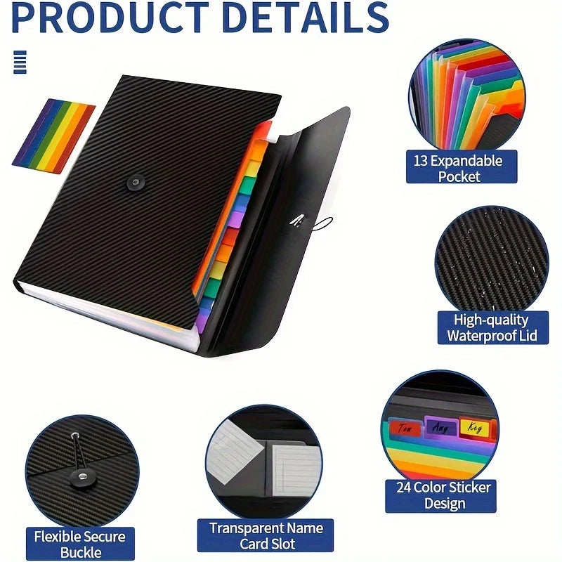 13 Pockets Accordion File Holder - Expanding File Folder Organizer