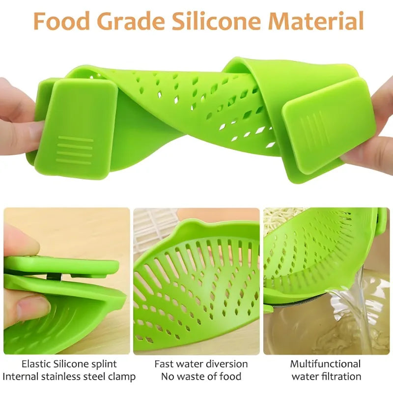 Vegetable Colander Silicone Clip-on Pan Pot Strainer