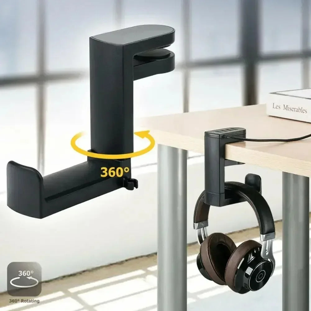 360° Rotating Headphone Hook Holder – Adjustable Desk Headset Stand