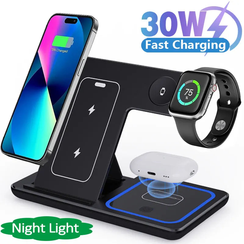 30W LED 3 in 1 Foldable Charging Station