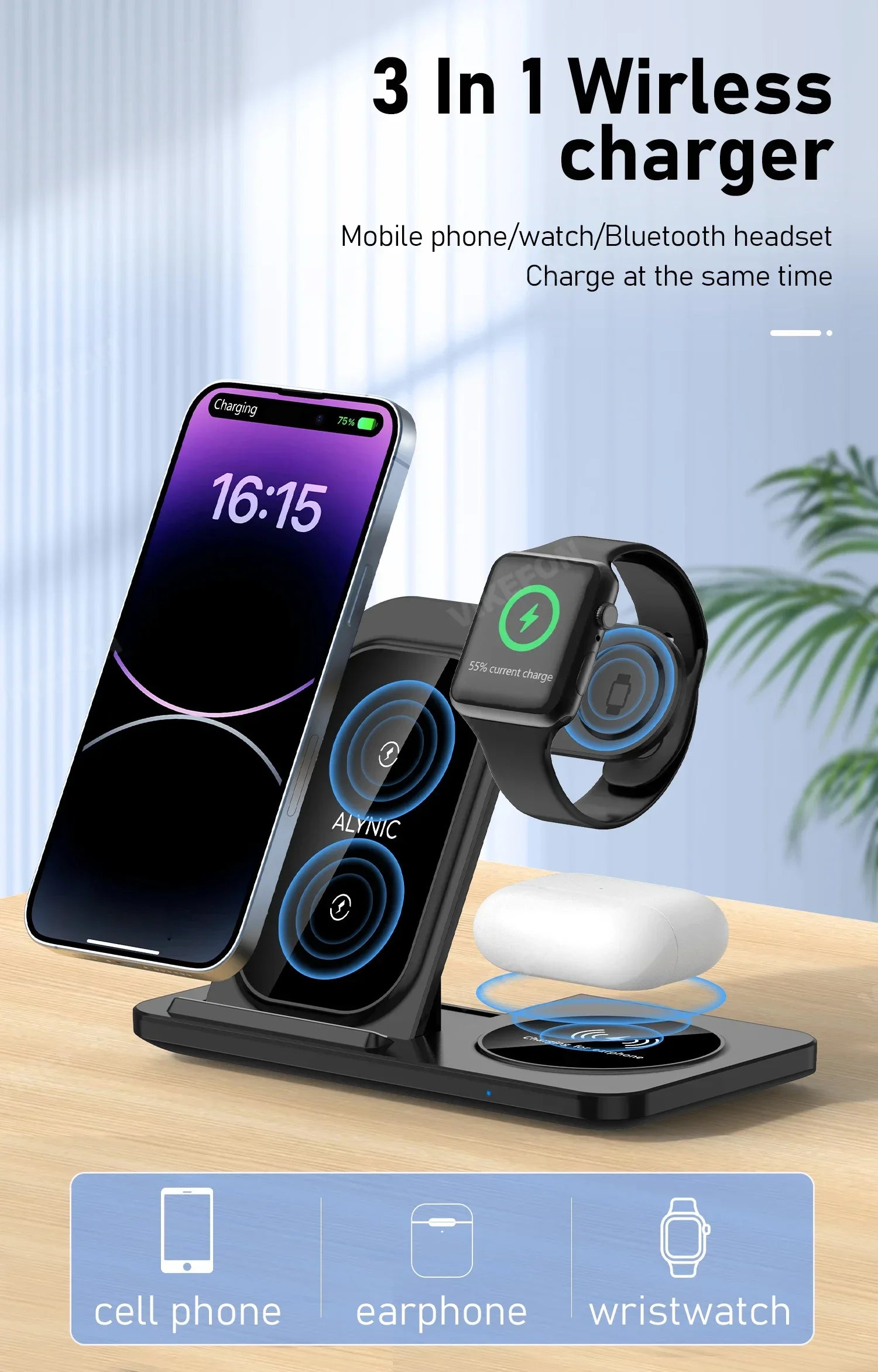 30W LED 3 in 1 Foldable Charging Station