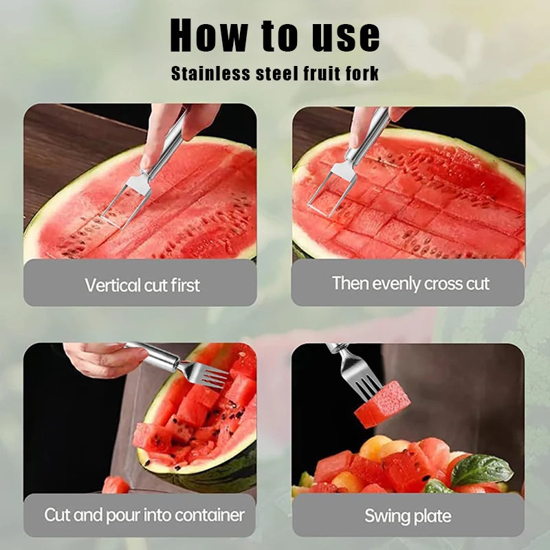 Portable 2In1 Watermelon Slicer Fork