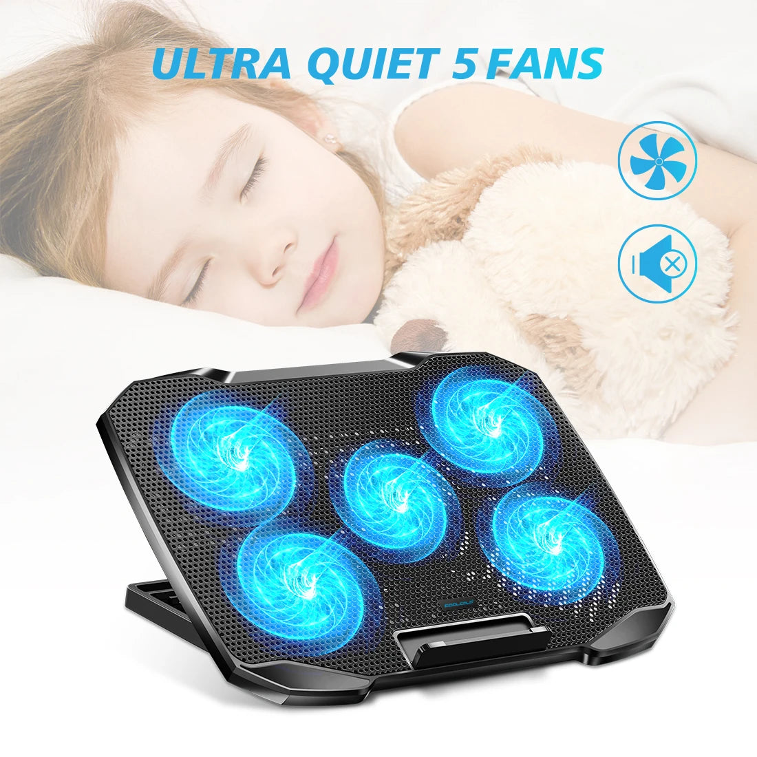 Laptop Cooling Pad – 12-17 Inch Cooler Stand with 5 Quiet Fans