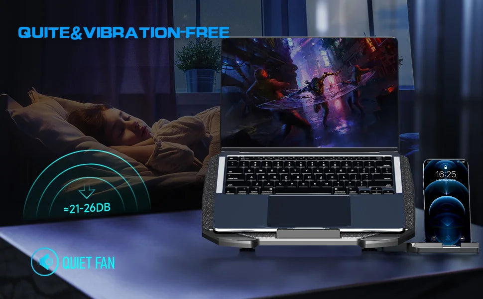 Laptop Cooling Pad – 12-17 Inch Cooler Stand with 5 Quiet Fans