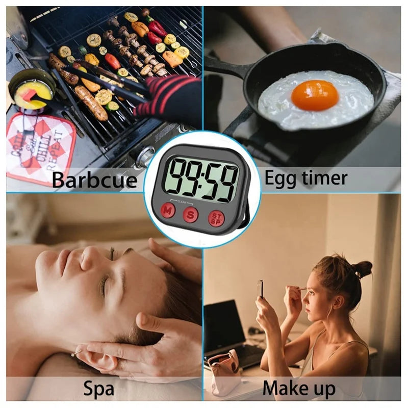 Digital Kitchen Timer – Magnetic Countdown & Stopwatch with Large LCD Display