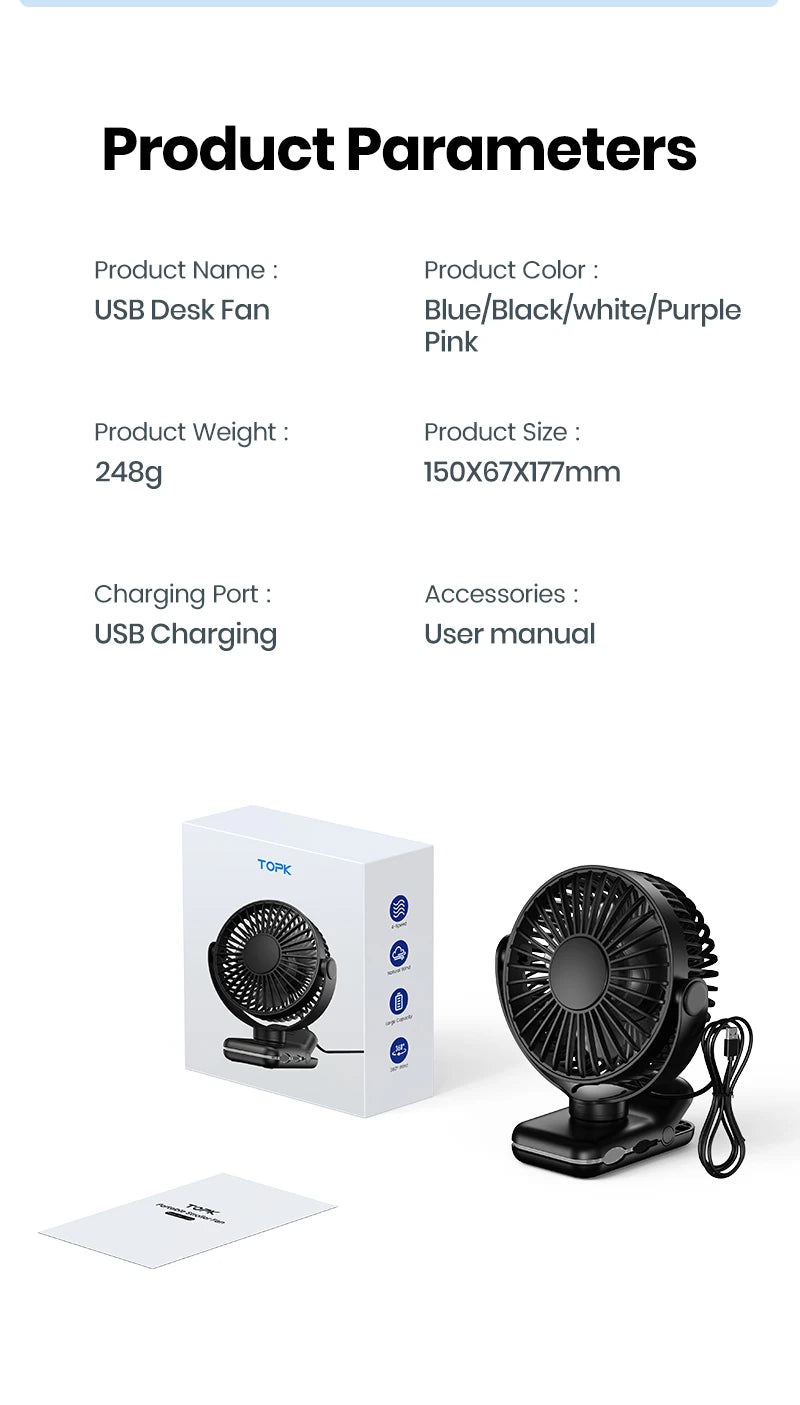 Mini USB Clip on Desk Fan