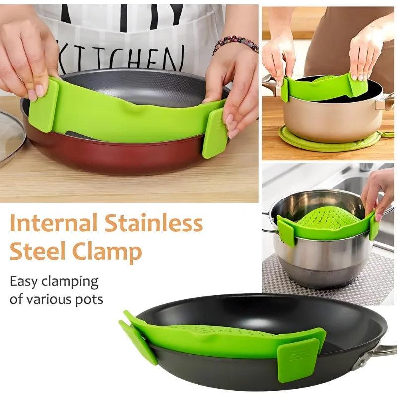 Vegetable Colander Silicone Clip-on Pan Pot Strainer