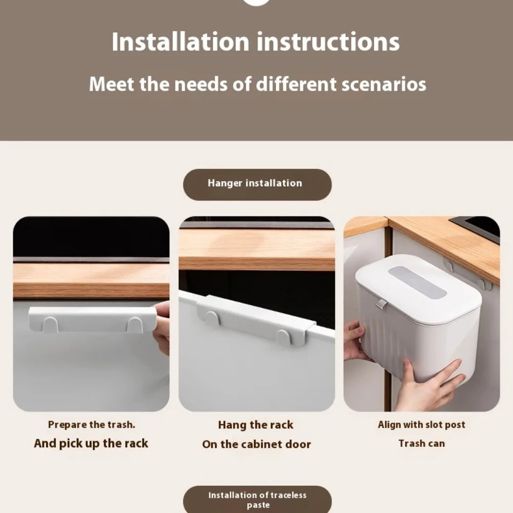 Trash Bin Without Punching – Wall-Mounted Silicone Handle Paper Basket