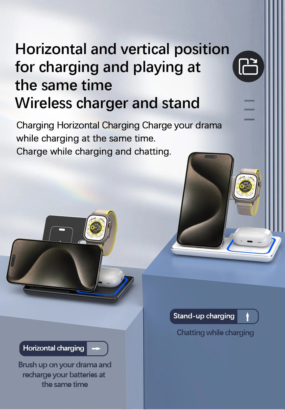 30W LED 3 in 1 Foldable Charging Station