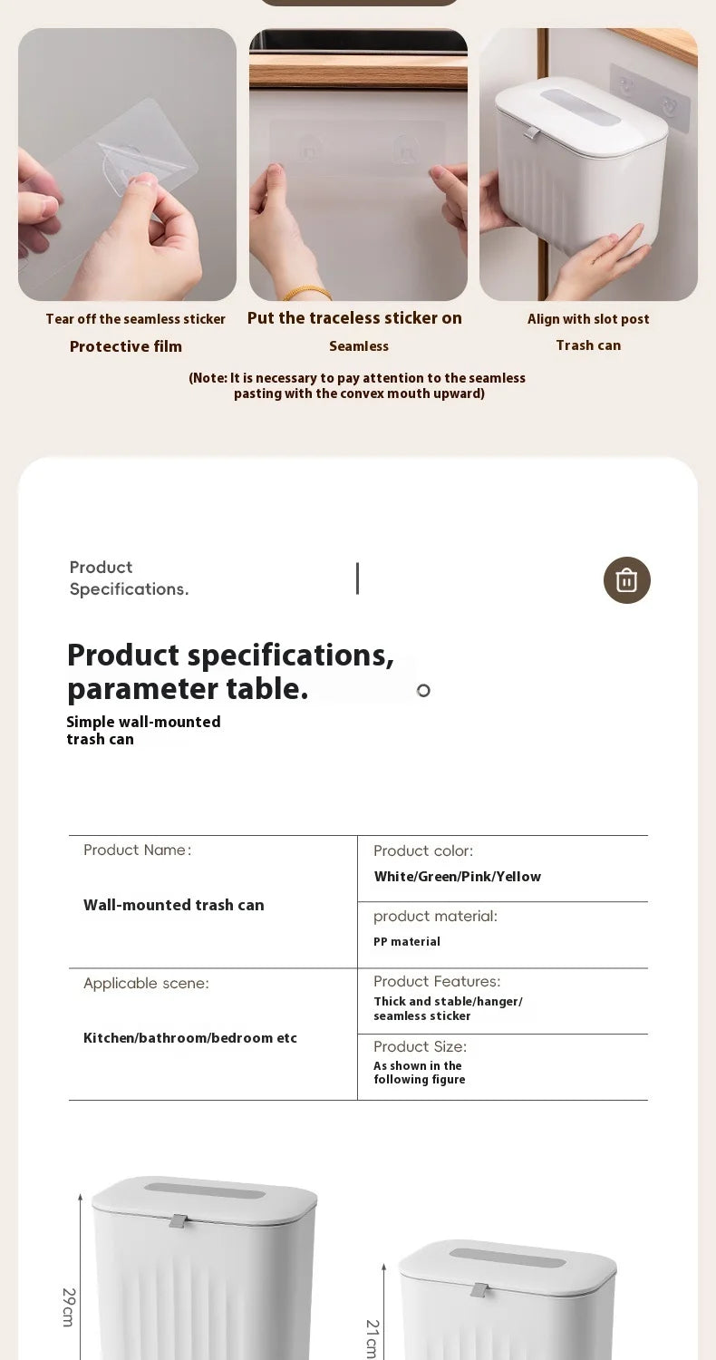 Trash Bin Without Punching – Wall-Mounted Silicone Handle Paper Basket