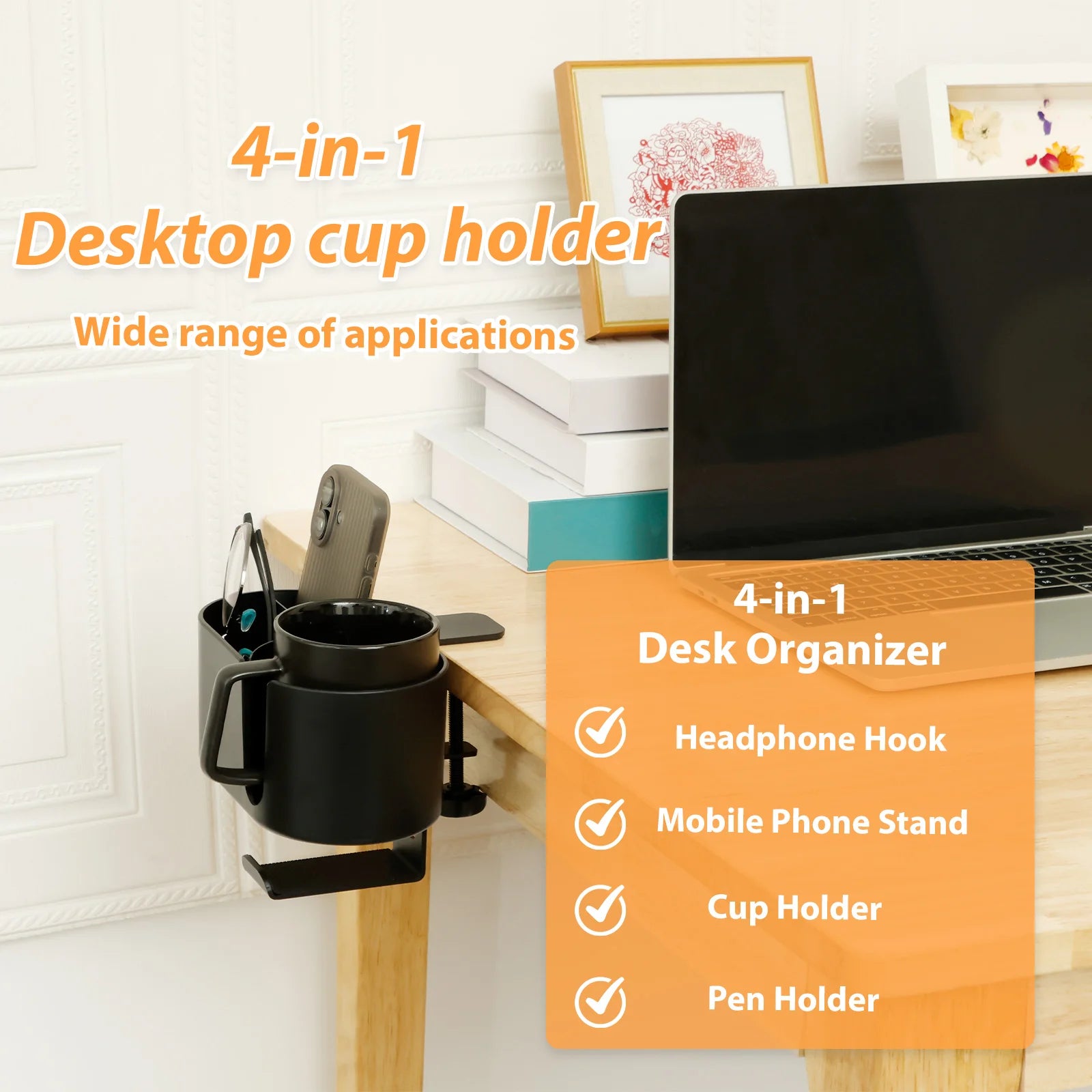 4-in-1 Adjustable Desk Cup & Headphone Holder