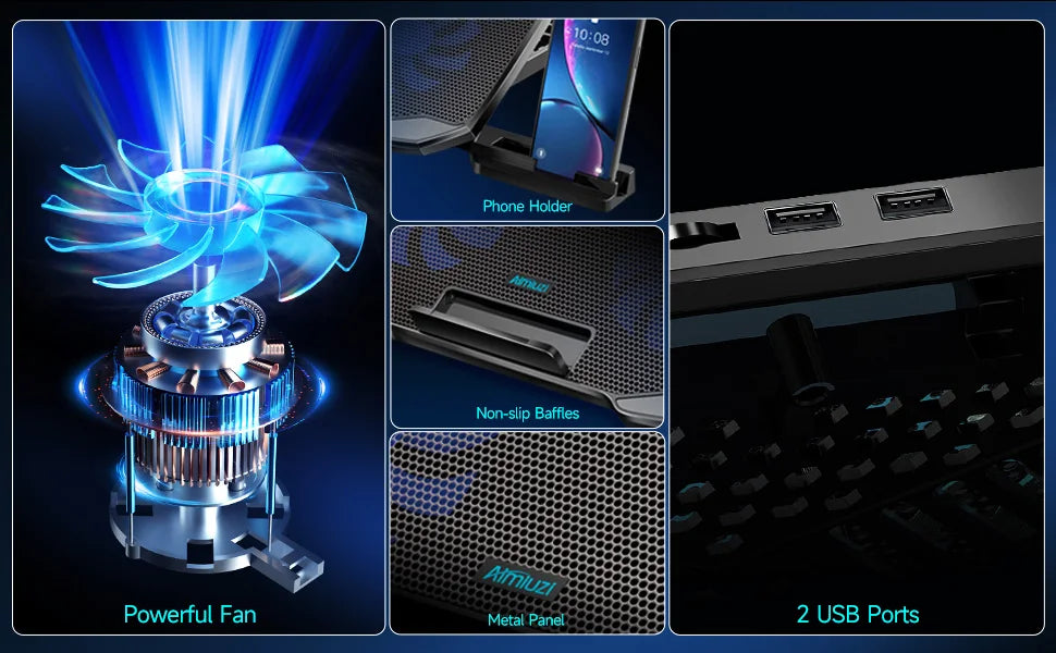 Laptop Cooling Pad – 12-17 Inch Cooler Stand with 5 Quiet Fans